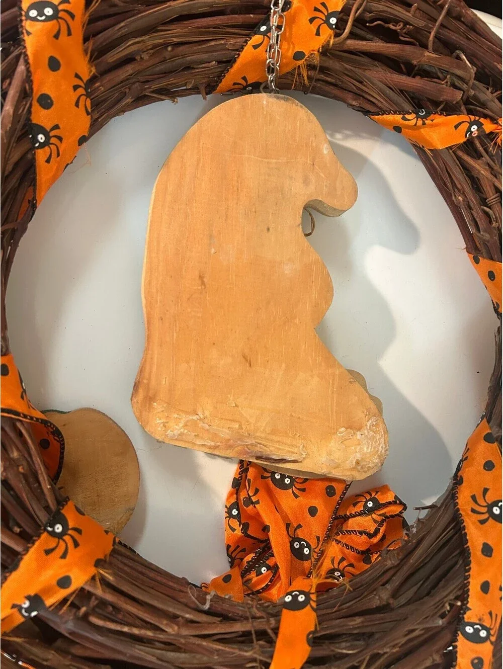 Handmade Halloween Grapevine Wreath Ghost Pumpkin Spider Ribbon Fall Door Decor